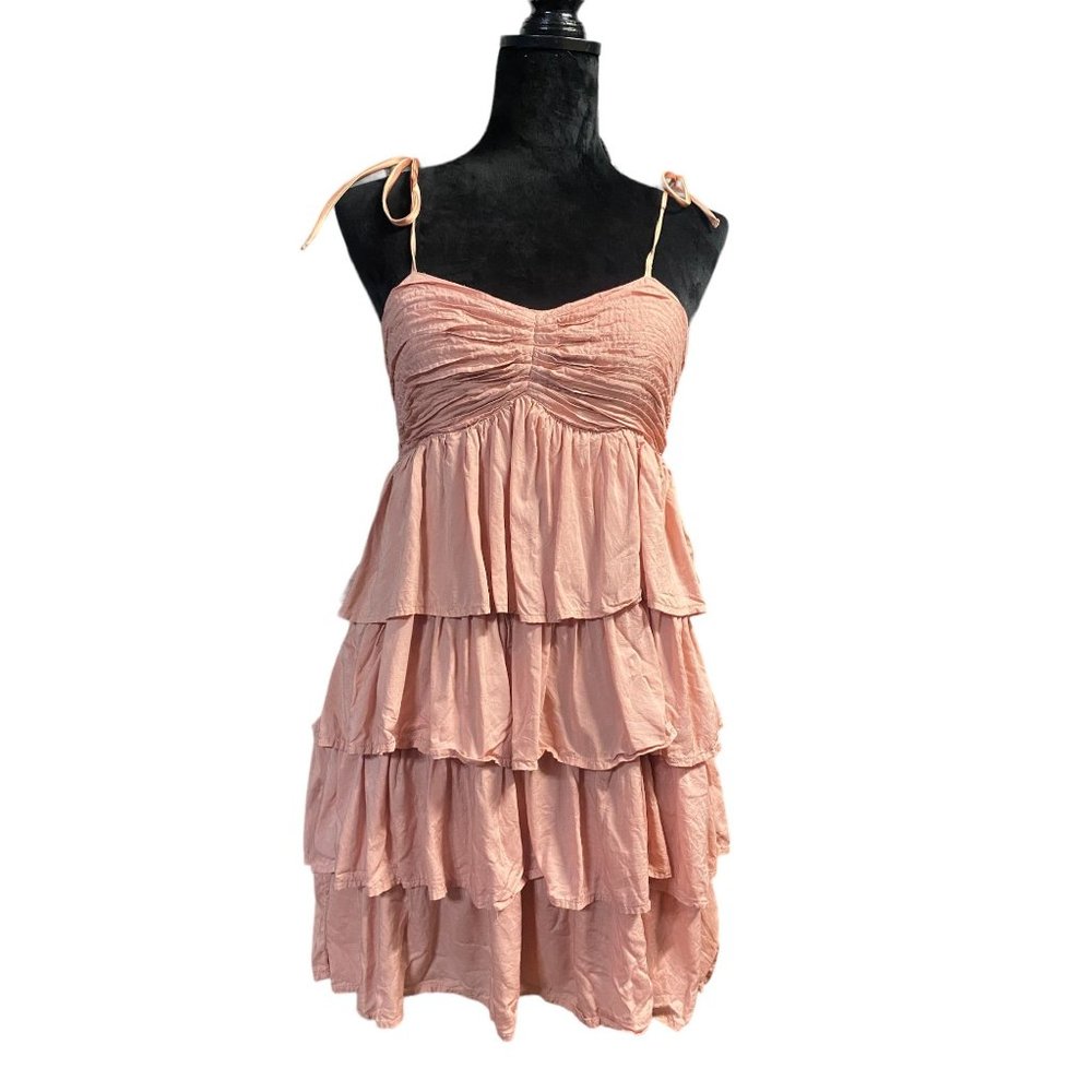Dusty Rose Pink Layered Ruffles Spaghetti Strap Short Dress Size 8